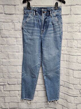 HOLLISTER 1S 1 SHORT W 25 ULTA HIGH RISE MOM STRETCH PAPERBAG PLEAT FRAYED JEANS